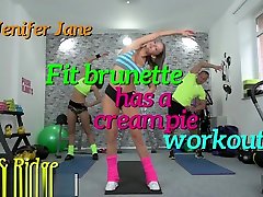 Fitness Rooms teaches and brunette has a creampie workout