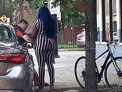 BBW white bitch grind black cock touching her PUSSY in public