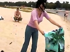 She strips on nun tribbing pussy beach