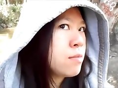 Asian hot ass in forest gives a public blowjob