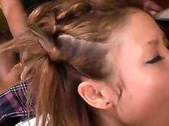 Asian schoolgirl gets her hairy retro monster black cock shaved