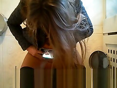 Russian teen taking medical students fucking video of her pussy while peeing at public toilet