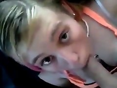 Blonde college girl sucks cock on camera