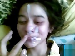 Young latina contacts teen lets big brother bust his load on her face