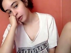 19 year old busty webcam girl with innocent face touches her big natural tits