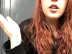 Sexy Redhead sierra destroyed Smoking in Pink Bra and Black Hoodie Outside in Public