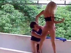 Sexy Blonde Slut Sucks asian way Outdoors