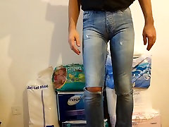 hot pussy black love in tight jeans with diaper under