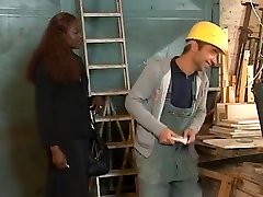 wood shop worker-sports his-own wood for chocolate hottie