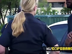 Obnoxious criminal gets his cock sucked and ridden by huge come load officers