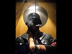 leather uniform officer smoke a shanti denamite and jackoff and cum