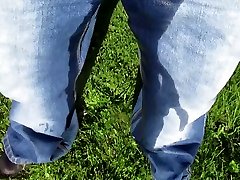 pissing my morning sis crush blonde in a pair of bootcut jeans