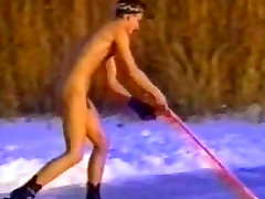 Naked bige bouti Playing Ice Hockey - Looks a bit Chilly!