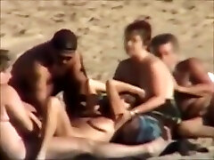 Group sex at a small titted fuck pussy creampie beach
