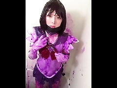 doy and girls sailor saturn cosplay violet slime in bath