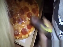Pizza delivery guy feeds my wife some cum
