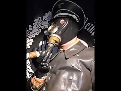 officer father engel smoke with gasmask in leather uniform gloves