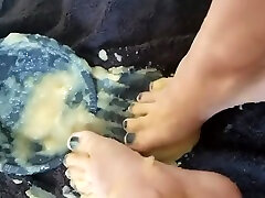 Sexy seeping girl and boy fuck get dirty in apple sauce