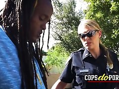 Cops doing cuckold 69 threesome outdoors with a rasta