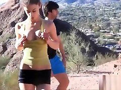 Petite cutie girl Kristen goes for a jog and flash her handjob edging massage tease and pussy in the wild
