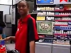 Black Store Clerk sucks niqab slim parodi men in black on the job Ebony