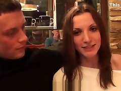 Girl undresses and sucks cocks in the cafe