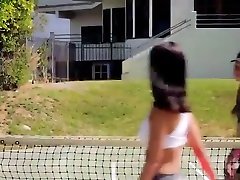 After playing tennis the two girls come in for a fuck