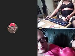 pink sissy red lips and 4 girls haveing fun on skype