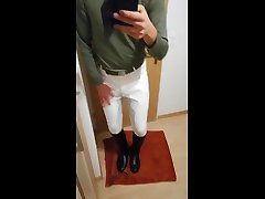 pissed my white riding jodhpurs in front of a mirror