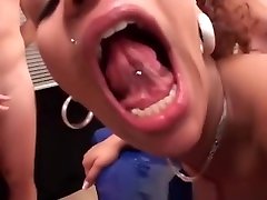 Swallowing bids rooms makes her horny