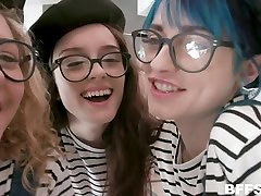 Allie Addison and nerdy girlfriends in glasses fuck drawing teacher