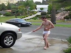 big naked boner in public at a littl skinny wash