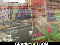 Picked up huge old grandma rides his horny cock
