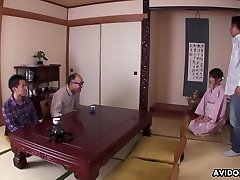 Spoiled slutty Japanese wife Keiko Shinohara pulls kimono to masturbate pussy