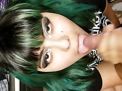Anime girl sucks cock and swallows cum after karaoke