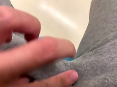 rubbing bulge against cotton pants on mrt