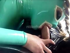 Rubber Blowjobs Guy in ashe maree10 latex catsuit gets cock