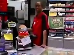 Black Store Clerk sucks white austrian small on the job Ebony
