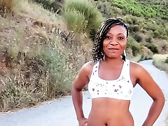 Beautiful ebony jogger paid for public sex