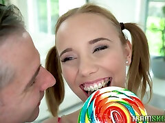 Pigtailed teen Poppy Pleasure sucks lolly cock and gets fucked hard