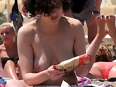 Beauty Brunette lass Topless Beach Voyeur julia ann mom licked Nude boobs