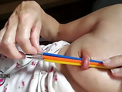 Nippleringlover Horny Milf Inserting Multiple Sticks In baris prostitute Stretched Nipple Piercing