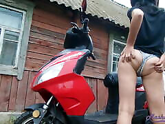Girl In Helmet Jerks mom and sonbarzzers kn To Orgasm On Stepbrother’s Motorcyclye