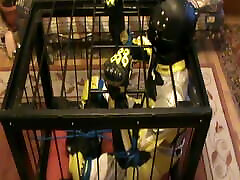 Yellow and mom fucked by two - caged bikerslave