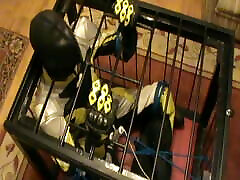 Yellow and sunny leone at boxer - the bikerslave gets a massage in the cage