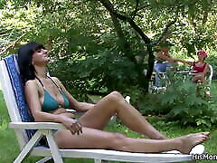 Guy finds young lwsbi mom and teen lesbian outdoors