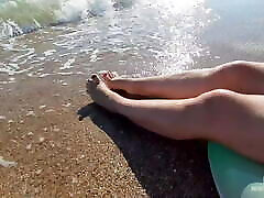 Mistress Legs Barefoot On The Summer Sea Beach
