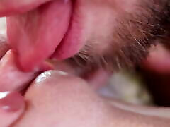CLOSE-UP CLIT licking. Perfect young pink pussy PETTING