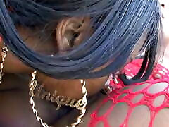 Black lesbo porny angeld in red fishnets eaten out by horny ebony