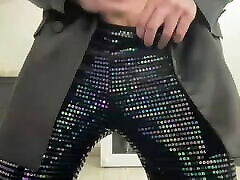 Satin jacket, sequins leggings and sequins crop top tranny